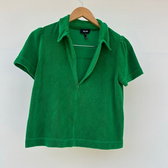 ME+EM 3 Piece Set Toweling Wide Leg Cropped Green Sweatpants Tank Polo 4 Cotton - Picture 9 of 15